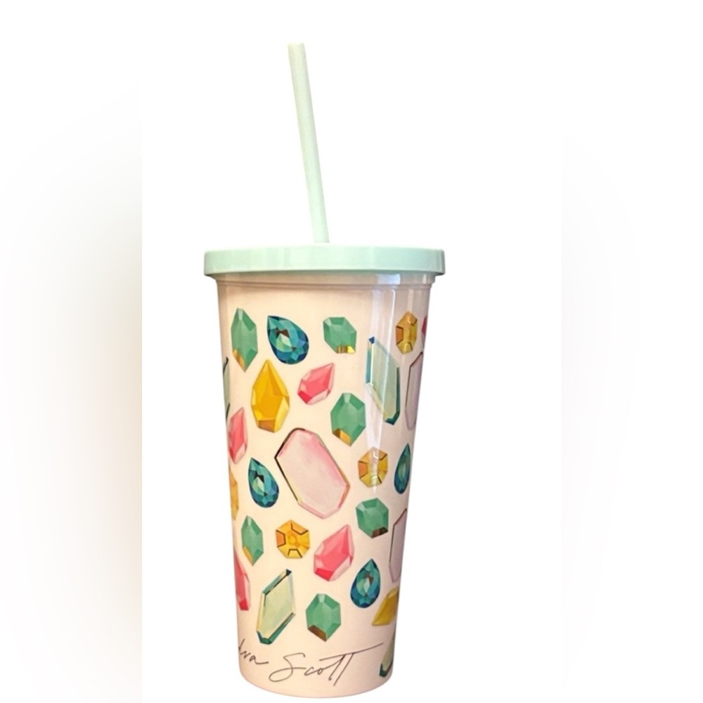 Kendra Scott Multicolor Gem Pattern Tumbler w/straw